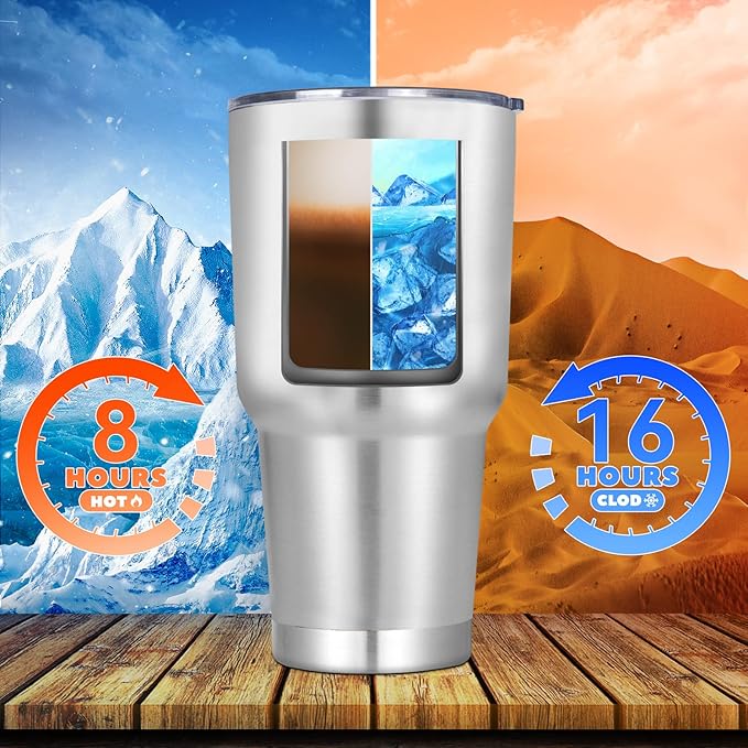 DOMICARE 30 oz Tumbler with Lid and Straw, Stainless Steel Tumblers Bulk, Insulated Vacuum Double Wall Travel Coffee Mug, Durable Powder Coated Tumbler Cups (Stainless Steel, 12)