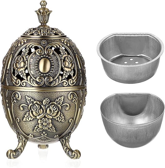 JUXYES Vintage Incense Burner Holder with Removable Ash Catchers, Metal Censer Antique Cone Coil Incense Burner Holder Zinc Alloy Spiritual Aromatherapy Yoga Meditation Gifts Retro Home Decoration - Bloomnest