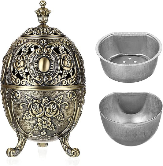 JUXYES Vintage Incense Burner Holder with Removable Ash Catchers, Metal Censer Antique Cone Coil Incense Burner Holder Zinc Alloy Spiritual Aromatherapy Yoga Meditation Gifts Retro Home Decoration - Bloomnest