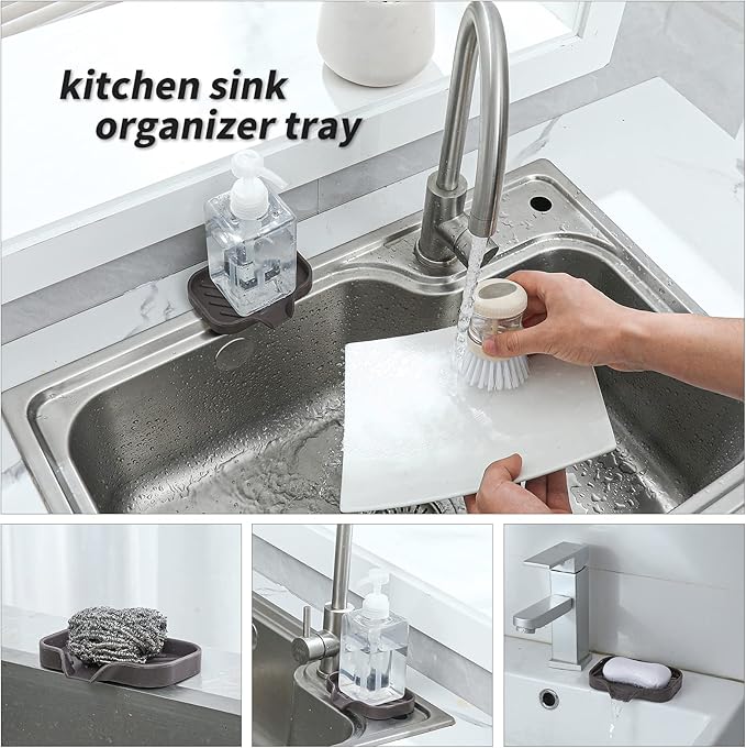 Silicone Bathroom Soap Dishes with Drain Spout-Bathroom and Kitchen Sink Organizer,Sponge Holder,Dish Soap Tray,Perfect for Dispenser,Scrubber,Bottle,Cup on Sink or Counter-Coffee 4.9"×3.2" - Bloomnest