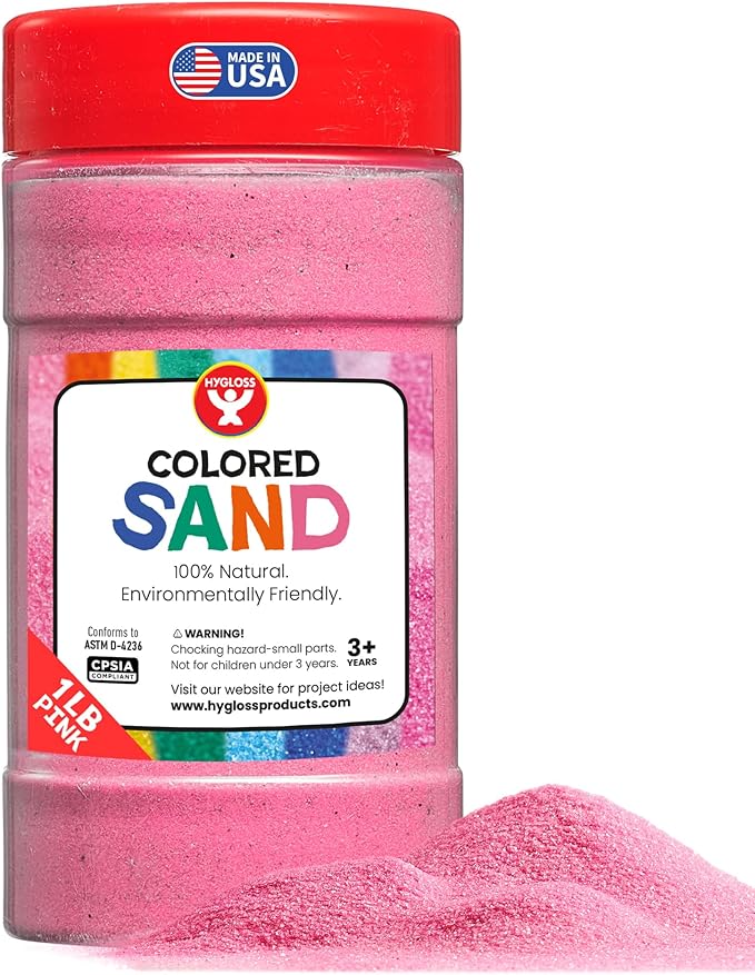 Hygloss Colored Sand for Crafts – 1 lb Bottle, Pink – Vibrant Colorful Fine Sensory Play Sand Art Kits for Kids – Classroom Activities for Children 3 4 5 6 7 8 9 10 11 12 – Safe for Ages 3+ - Bloomnest