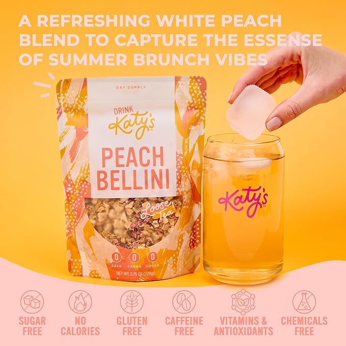 Katy’s Peach Bellini Loose Leaf Tea | Fruity & Refreshing Light White Herbal Tea | Apple, Peach & Mango | Caffeine-Free Tea | 30+ Cups | Hot or Iced | Premium Quality, Woman-Owned | 2.75oz Pouch - Bloomnest