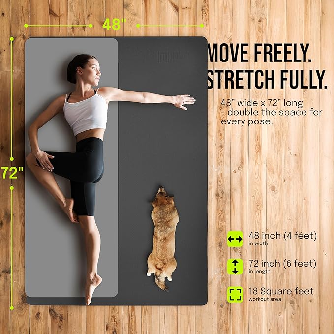 Large Yoga Mat (6'x4') – 1/4" & 1/2" Thick Exercise Mats for Home Workout, Extra Wide Workout Mats for Home Gym, Yoga, Pilates, Stretching, Floor & More - Bloomnest