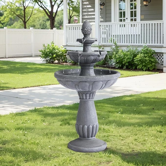 Grepatio Italian Outdoor Water Fountain, 3 Tiers Bubbler Garden Waterfalls Fountains, 40.6" H Tall Roman Pillar Floor Water Fountain for Indoor, Yard, Lawn and Garden Décor - Bloomnest