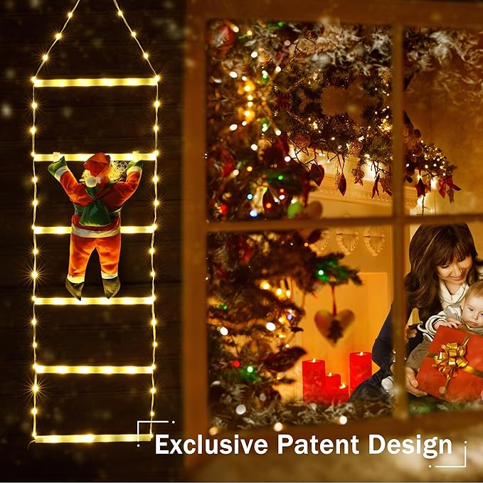 Toodour LED Christmas Light - 2.5FT Christmas Decorative Ladder Lights with Santa Claus, Xmas Decorations Light for Indoor Outdoor, Window, Garden, Home, Wall, Xmas Tree Decor - Warm White - Bloomnest
