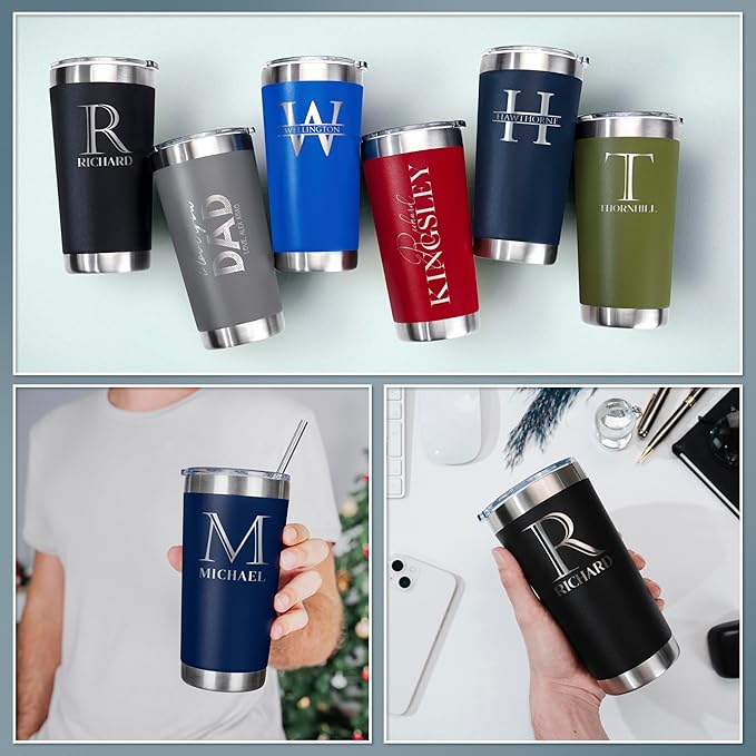 Be Burgundy Personalized Tumbler with Engraved Name - 12 Designs, 30 Oz Coffee Tumbler with Slider Lid, Army Green, Double Wall Insulated - Gift for Men, Husband, Personalized Gift for Him - Bloomnest