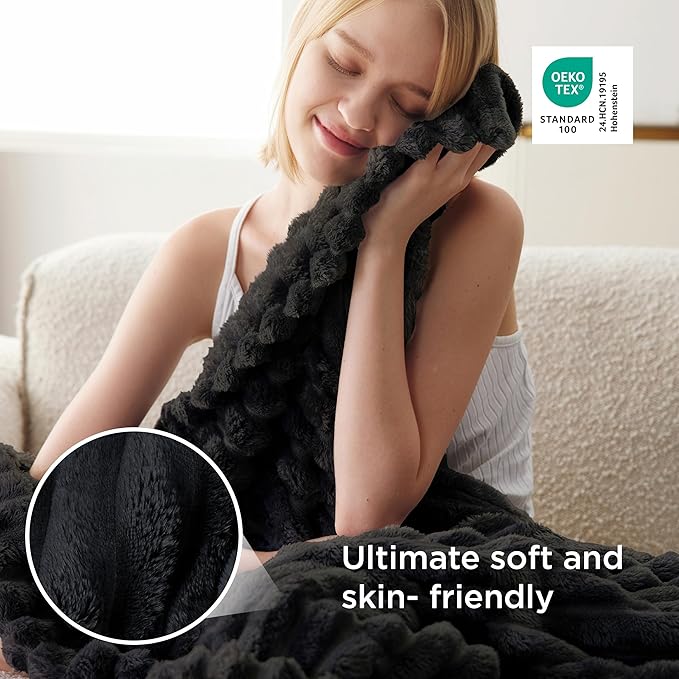 Bedsure GentleSoft Twin Blanket for Couch - Cozy Soft Blankets for Women, Cute Small Fleece Throws for Girls, Black, 60x80 Inches - Bloomnest