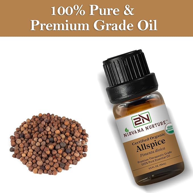Allspice Essential Oil, USDA Certified Organic, 100% Pure Undiluted, Aromatherapy Oil for Diffuser, Hair & Skin Care NirvanaNurture