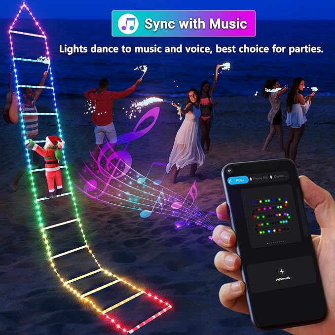 Toodour Christmas Decorations Lights, 10ft Smart RGB Christmas Decorative Lights with Santa Claus, Bluetooth & App Controlled Ladder Light - Music Sync Color Changing Xmas Light for Indoor Outdoor - Bloomnest