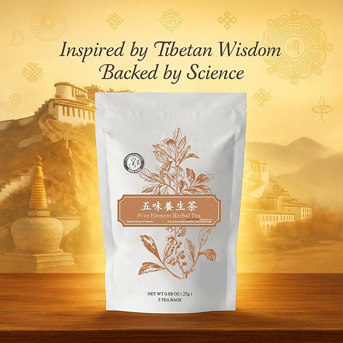 Five Element Herbal Tea Bags With American Ginseng, Chrysanthemum, Goji Berry, Jujube, And Citrus Peel | Herbal Blend For Immunity, Balance, And Vitality | 5 Count Wellness Tea Bags