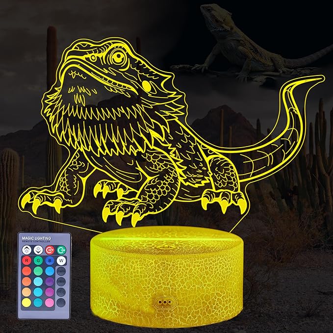 Bearded Dragon Gift, Bearded Dragons Night Light with Remote Control, 16 Colors Changing, RGB Flashing Mode, Dimmable, Great Bearded Dragon Tank Accessory and Decor - Bloomnest