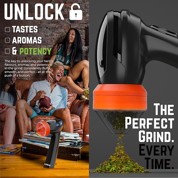 Mamba Lite 0.75g Orange All Plastic Head USB Electric Herb Grinder. Small Portable Herbal Machine & Spice Mill for the Kitchen - Bloomnest