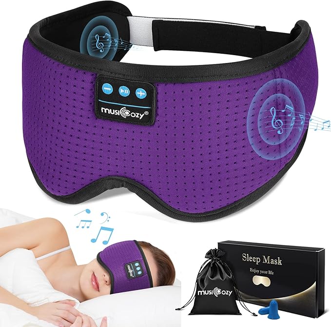 MUSICOZY White Noise Bluetooth Sleep Mask with 8 Soothing Sounds & 3D Wireless Sleep Headphones, Bluetooth Sleeping Headphones for Yoga Travel Office Relaxation, Tech Gadgets Gifts, Lavender Purple - Bloomnest