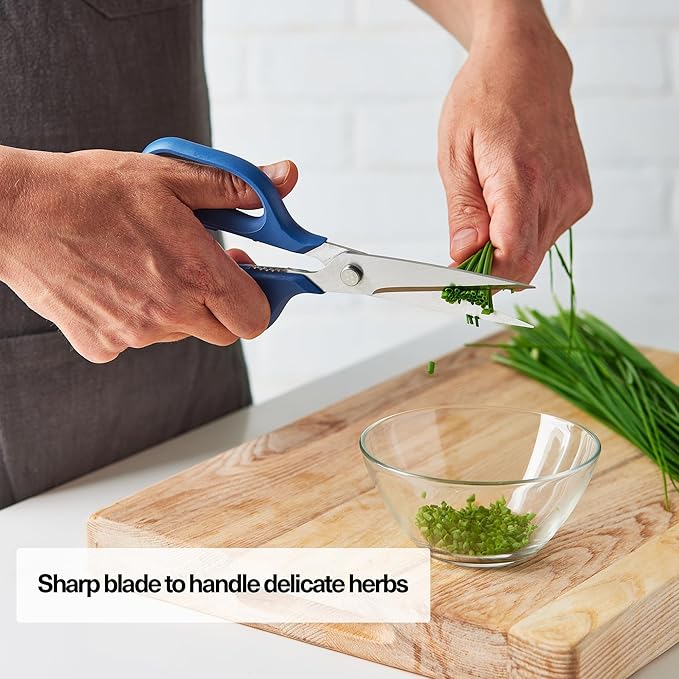 Misen Heavy Duty Kitchen Shears - Stainless Steel, Versatile and Easy Clean Scissors for Meat, Herbs and Veggies - Ambidextrous Comfort Handle - Professional Grade - Blue - Bloomnest