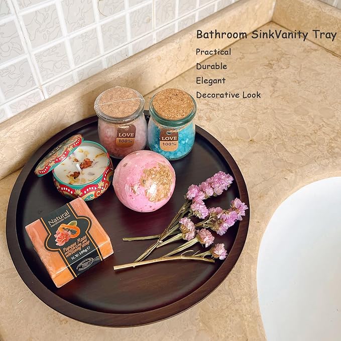 Wood Vanity Tray, Bathroom Counter Solid Walnut Organizer, Toilet Tank Top Wooden Serving Plate for Dinner Tea Coffee (Natural Walnut Color, 9.8 x 9.8 inch) - Bloomnest