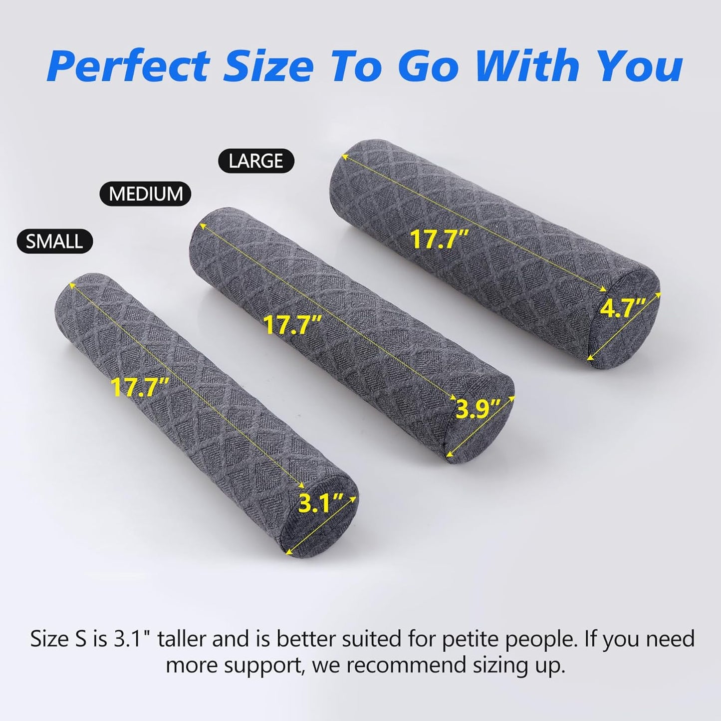 Cozyhealth Cervical Roll Pillow, Medium Soft Memory Foam Neck Round Pillow Cylinder Bolster Pillow for Sleeping, Round Neck Support for Bed, Legs, Back and Yoga (Grey, Medium - 3.9" H)