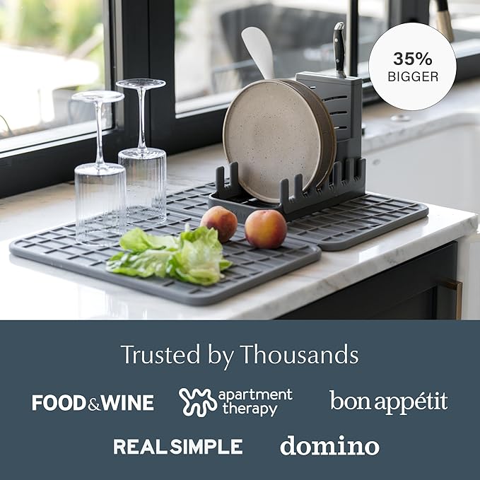 Dorai Home Collapsible Dish Drying Rack and Stone Dish Pad – Large Foldable Drying Rack with Instant - Dry Stone Mat –Space-Saving Drainer Rack for Kitchen Counter - 24.6" x 16.5", Slate - Bloomnest