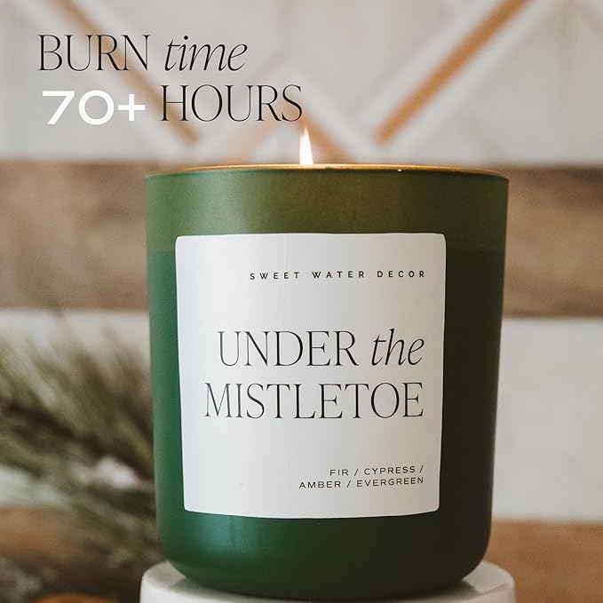 Sweet Water Decor Merry and Bright Christmas Candle - Fir, Nutmeg, Clove, Bayberry Winter Holiday Scented Soy Candles for Home - 15oz Green Jar, 70+ Hour Burn Time, Made in The USA - Bloomnest