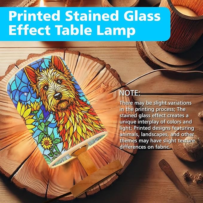 Irish Terrier Table Lamp LED 3-Color Pressed Bedside, Dog Shade Lamp with Wood Base for Bedroom Living Room Desk Office - Bloomnest