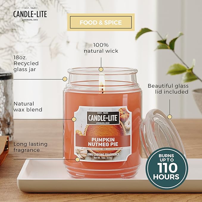 Candle-lite Halloween Scented Candles, Pumpkin Nutmeg Pie, 18 oz Jar, Proudly Poured in The USA, Aromatherapy Candle, Single-Wick with 110 Hours of Burn Time, Perfect for Creating an Inviting Ambiance - Bloomnest