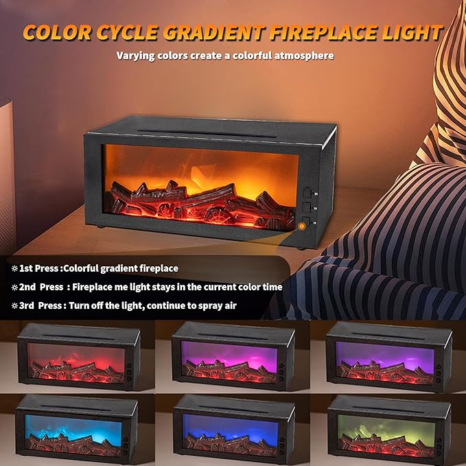 BOHOFAM Fireplace Essential Oil Aroma Diffuser,Flame Air Humidifiers 300ML,14-Hour Runtime,Colorful Flame Diffusers for Home,Included 4 * 10ML Hotel Collection Diffuser Oils for Bedroom(Black) - Bloomnest