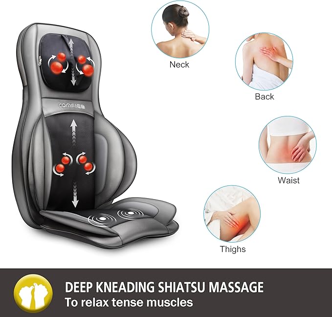 COMFIER Shiatsu Neck Back Massager with Heat and Compression,Adjustable Neck Rollers,App Control 2D or 3D Deep Tissue Kneading Massage Chair Pad, Chair Massager,Ideal Gifts for Dad, Mom - Bloomnest
