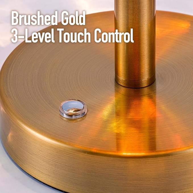 Touch Control Hammered Glass Table Lamp Brass Gold Portable Dimmable Brightness Small Nightstand Light 3-Way Stepless Dimming Bedside Bedroom Living Room (Clear Glass & Gold) - Bloomnest