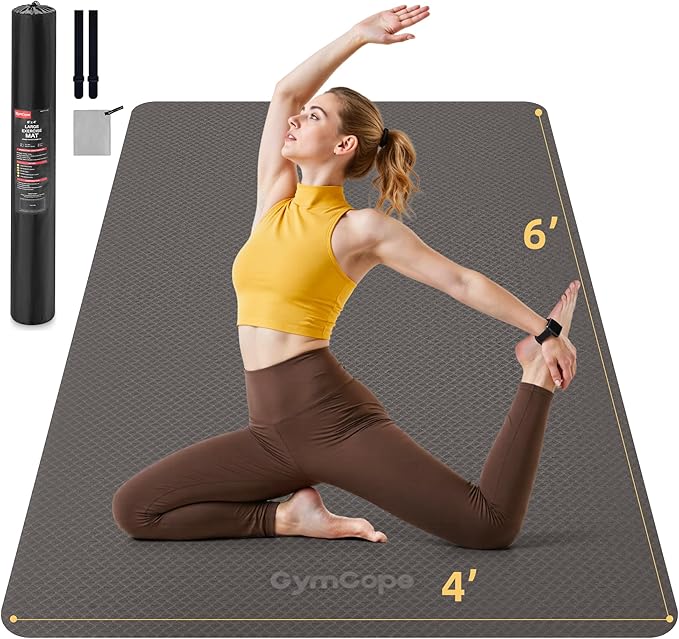 Thick TPE Yoga Mat 72"x48" - 6/8/10/12mm Extra Cushion for Joint Support & Comfort, Non-Slip Texture, Durable & Waterproof, Includes Bag, Strap & Towel for Home Workout, Pilates & Yoga
