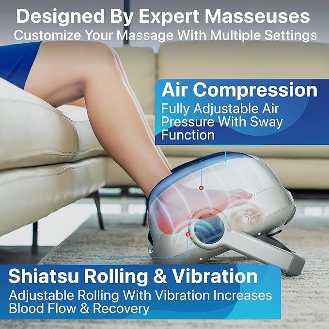 MIKO Shiatsu Foot Massager for Circulation & Pain Relief - Deep Tissue Kneading, Heat Therapy for Plantar Fasciitis, Neuropathy, Diabetics - Fits Up to Size 15 - Bloomnest