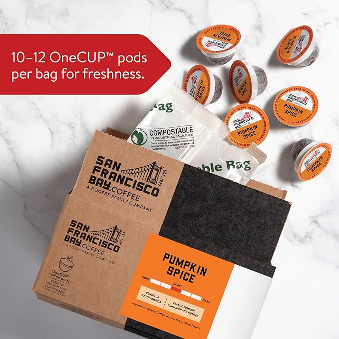 San Francisco Bay Compostable Coffee Pods - Pumpkin Spice (80 Ct) K Cup Compatible including Keurig 2.0, Flavored, Medium Roast - Bloomnest