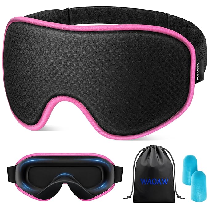 WAOAW Sleep Mask for Men Women: Blackout Eye Masks for Sleep - 3D Breathable Soft Comfortable Eye Mask for Travel - Adjustable Light Blocking Night Masks for Sleeping