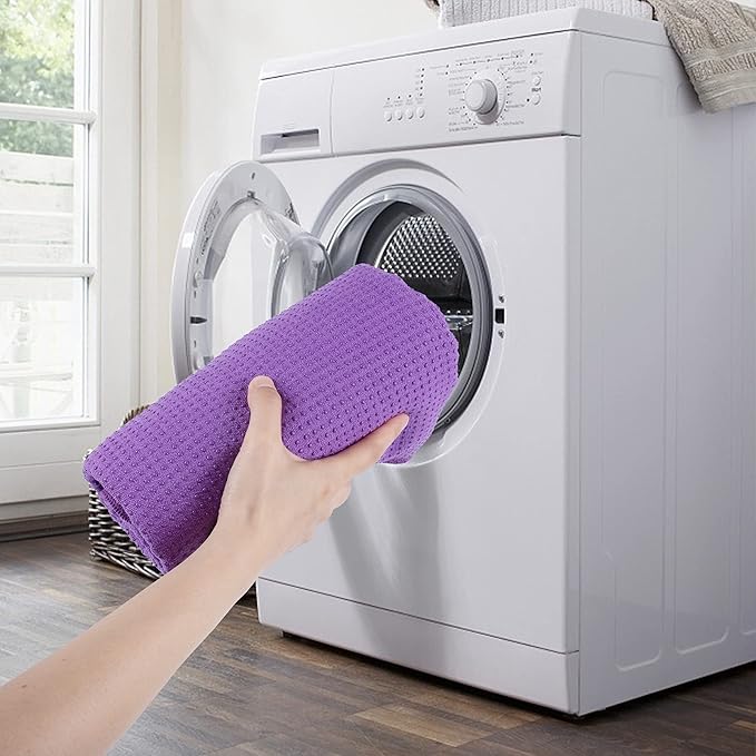 POLYTE Microfiber Hot Yoga Towel Mat with Non-Slip Silicone Grip and Secure Fit Elastic Straps, 24 x 72 in (Purple) - Bloomnest