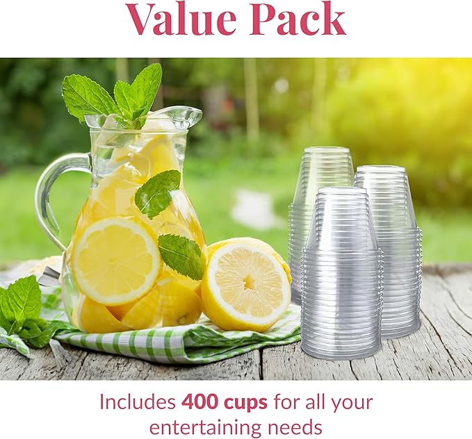 Prestee 400 Pcs Clear Plastic Party Cups Disposable - 9 oz Clear Plastic Cup for Cold Beverages, Cocktails, Smoothies, and Desserts - Durable PET Cups for Gatherings, Events, and Catering - Bloomnest