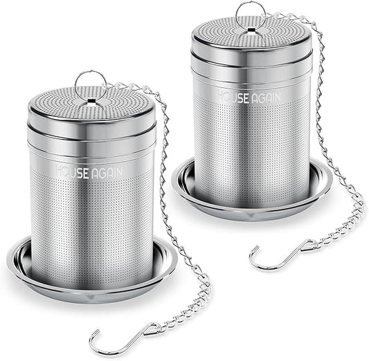 House Again 2 Pack Tea Infusers, Extra Fine Mesh Tea Strainers for Loose Tea, Updated Slim Threaded Lid & 304 Stainless Steel, Loose Leaf Tea Steeper for Brew Tea Spices & Seasonings - Bloomnest