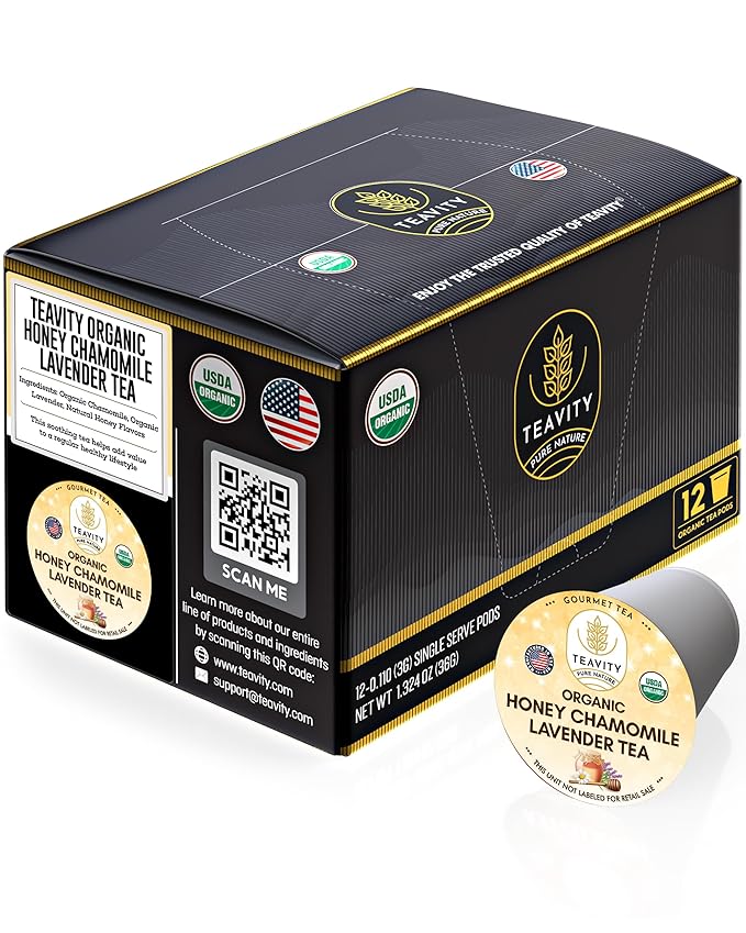 Organic Chamomile and Lavender Tea Pods for Keurig - Decaf Herbal Tea for Keurig K Cups - Honey Chamomile Lavender by Teavity (12 Tea Pods) - Bloomnest