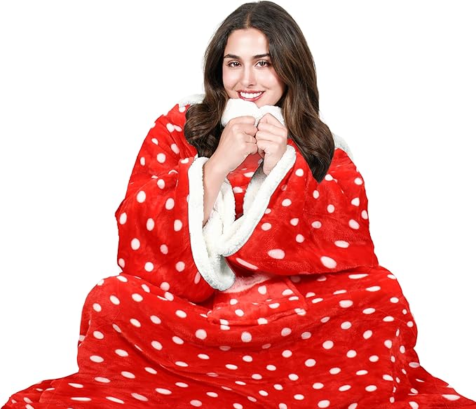 Tirrinia Sherpa Wearable Blanket With Sleeves, Full Body Throw Reading Wrap TV Blankets - Bloomnest