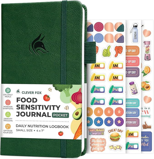 Clever Fox Food Sensitivity Journal Pocket – Daily Intolerance & Symptom Log for IBS, Diabetic, Low Fodmap, Elimination Diet – Health Tracker, 3.7x6.7 (Forest Green) - Bloomnest