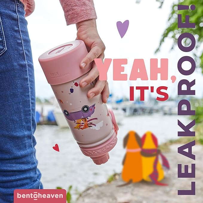 Bentoheaven Kids Water Bottle Stainless Steel for Boys & Girls, 2 Lids (Chug & Straw), Handle & Silicone Boot, Reusable Metal Leak-proof Insulated Tumbler, School & Sports 17oz (Pink) - Bloomnest