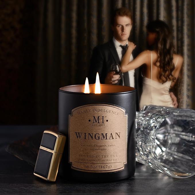 Manly Indulgence Wingman Scented Candles for Men, 2 Wick, 16.5 oz, Premium Soy Blend Wax, 60H Burn, Candles for Home Scented - Made in The USA - Bloomnest