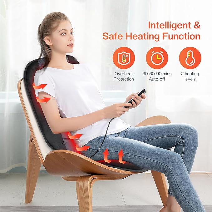 CILI Massage Chair Pad,Back Massager with Heat,Massage Seat Cushion with 10 Vibration Motors,30-60-90 Minutes Heating Options,Chair Massager for Office Chair, Home Office Use - Bloomnest