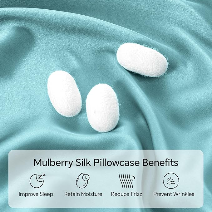 INFIIXSO Mulberry Silk Pillow Cases King Size Set of 2, Silk Pillowcase with Hidden Zipper 20"x36", Extraordinary Smooth and Soft Pillow Case for Hair and Skin(Ocean Mist, 2 Pack) - Bloomnest