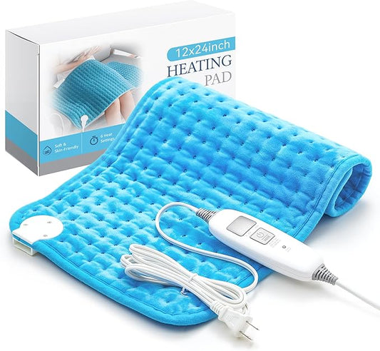 Electric Heating Pad for Back Pain Relief & Cramps - 6 Heat Settings,Auto Shut Off,Moist Heat Options,Portable Heated Pads for Neck/Shoulder Machine Washable Gift for Men Women,Blue,12"x24" - Bloomnest
