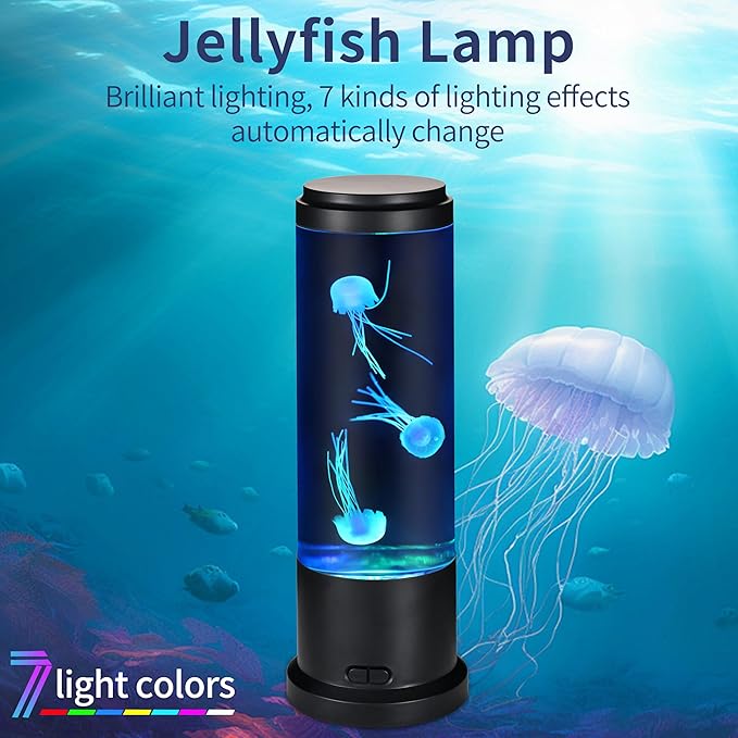 EDIER Jellyfish Lamp, 11 Inch Jellyfish Aquarium with Color Changing Light, Noiseless Pump, USB/Battery Powered Mood Light for Home Decor, Gift for Kids Men Women - Bloomnest