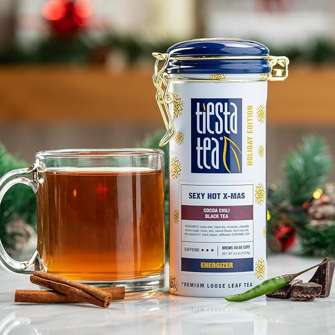 Tiesta Tea - Sexy Hot Christmas Tea, Loose Leaf, Cocoa Chili Black, Premium High Caffeinated Blend, Spicy Black, Make Hot or Iced, Brews Up to 50 Cups, 4.5 Ounce Refillable Tin - Bloomnest