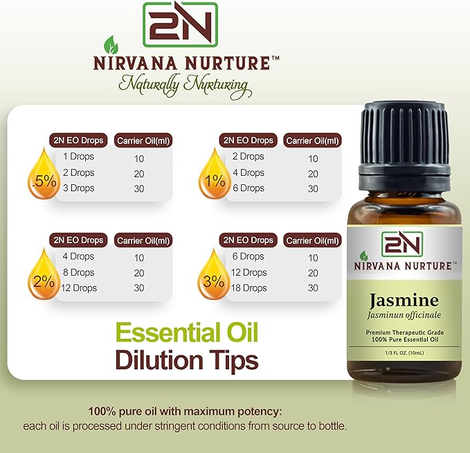 Jasmine Essential Oil, 100% Pure Undiluted, Aromatherapy Oil for Diffuser, Hair & Skin Care NirvanaNurture