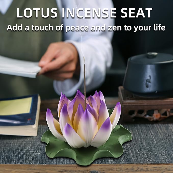 Lotus Incense Burner - Incense Burner Holder for Home Incense Holder Decor Incense Holder for Sticks Yoga, SPA (Z1-Purple Yellow) - Bloomnest