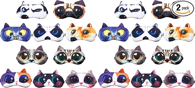 Syhood 20 Pack Funny Blindfolds for Party Game Cute Animal Sleep Mask Cat Dog Soft Blindfold Eye Cover with Adjustable Strap for Adults Men Women - Bloomnest