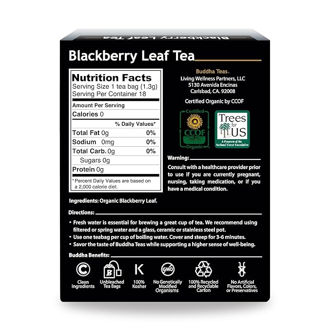 Buddha Teas Organic Blackberry Leaf Tea - OU Kosher, USDA Organic, CCOF, 18 Bleach-Free Tea Bag - Bloomnest