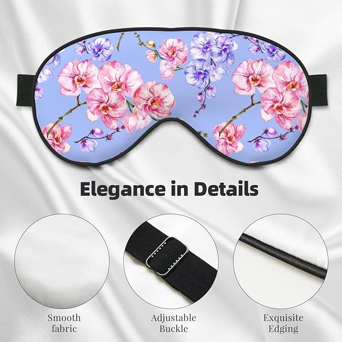 Purple Pink Orchid Flower Sleep Mask - Art Silk, Breathable, Adjustable, Skin Friendly - 4" x 8" - Adult, Floral Pattern - Bloomnest