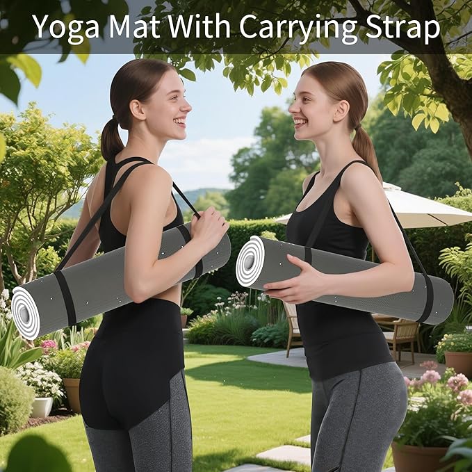 HAHE Yoga Mat Thick (8MM,1/3"), Eco-Friendly POE Non Slip Yoga Mat, High Rebound & Shock Absorption, Anti-Tear & Sweat-Resistant for Yoga, Fitness, Home, Workouts, Large Pilates Mats 72"x24" with Carrying Strap - Bloomnest